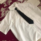 2023 Short Sleeve Shirt Women White Turn Down Collar Basic Casual Teen Gril Student Oversize Shirt Women Loose Blouse-Outfit