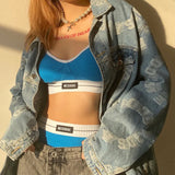 Woherb Autumn And Winter New Women's Color Crop Fashion Sling Vest Shorts Two Sets Of Women-Outfit