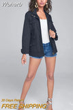 Fashion Polo Collar Solid Color Lace Jacket Top Pocket Button Drawstring Long Sleeve Women's Coat Spring Summer-Outfit