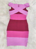Quality Pink Striped Off The Shoulder Bodycon Rayon Bandage Dress Elegant Club Party