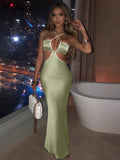 Halter Backless Sleeveless Hollow Out Revealing Maxi Dress 2022 Spring Bodycon Sexy Streetwear Party Club Outfits