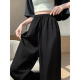 Acetate-Sense Trousers Women's Summer Thin Ice Silk Broad Leg Trousers Small High-Waisted Loose-Rhealing Casual