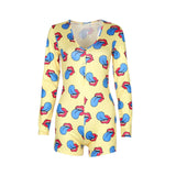 hirigin Hot Sale Women Sexy Stretchy Pajamas Long Sleeve V-Neck Pineapple Star Heart Printed Bodycon Summer Lady Jumpsuit
