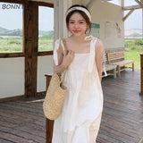 Women Summer Simple Sleeveless Elegant Ulzzang Calf-mid Solid All-match Students Lovely Stylish Cozy Baggy Girls