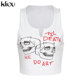 Kliou Aesthetic Graphic Cyber Y2k Streetwear Women Chic Sleeveless Activity Tank Tops 2021 Harajuku Skinny Crop Tops