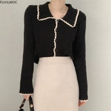 Cute Short Knitted Sweater Coats Long Sleeve Sweet Girls Lolita Preppy Style Women Korea Japan Chic Button Short Crop