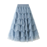 Skirt 2025 Autumn New Mesh Dress Design Half-Dress Net Yarn Splicing Ponpong Skirt