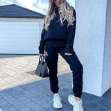 Fleece Letter Print Two Piece Set Casual Long Sleeve Hoodie Sweatshirts And Jogging Pants Suits Loose Female