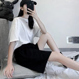 Women Black Ulzzang Trendy Ins New Arrival Summer All-match Simple Feminine Couple Unisex Leisure Trouser Popular Student-Outfit