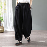 2022 Spring Cotton Linen Elastic Waist Pants Loose Casual Literature and Art RETRO Harlan