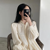 Chic Autumn Simple Temperament Folding Loose Shirt Dress Bubble Sleeve Short Doll