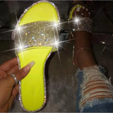 Slippers Women Summer Sandals 2021 Fashion Bling Female Candy Color Flip Flops Beach Diamond Flat Shoes Outdoor
