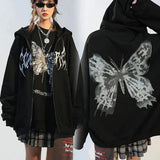 Women Hip Hop Streetwear Hoodies Women Jacket butterfly Print Coat Goth Harajuku Y2k aesthetic Clothes grunge Punk Jacket