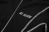 kliou women 2 pieces set fitness tracksuit long sleeve zipper crop top+leggings fashion reflective letters sportswear