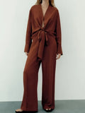 2023 New Women Summer Wide Leg Pants Fashion Loose Elastic waist Solid Female Elegant Street Pant Trousers Clothing-Outfit