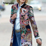 S-3XL Women's Jacket Winter Loose Print Stand Collar Mid-length Jacket women Coat Vintage Long Sleeve Spring