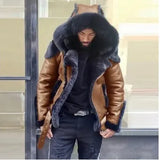 Men's Imitation Leather Plus Thick Fur One Short Zipper Coat Hooded Men's