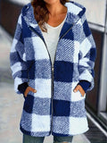 Women's Coat New Wish Long-Sleeved Lattice Hooded Zip-On With Pocket Loose