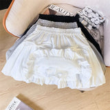 Y2K Bow White Mini Skirt for Women Cute Kawaii Pleated Fluffy Skirts Woman 2024 Summer A-Line Skirt with Shorts Female-Outfit