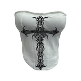 Cross Print Chest Vest Sling Female With Chest Cushions Anti-Slip Strip Short Babes Top