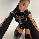 Woherb Women's Fashion Sexy Personality Hole Hollow Slim Selling Thin Long Sleeve Jumpsuit Woman-Outfit