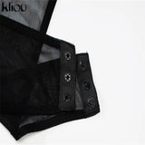 Kliou Mesh Two Piece Set Women Summer Sexy Halter Bodysuit+Mini Skirt Matching Outfit Party Midnight See Through Streetwear