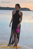 Solid Tassel Women's Maxi Dress Sexy Cross Hanging Neck Open Back Sleeveless Robes 2023 Summer Lady Party Chic Vestidos-Outfit