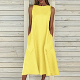 Women Long Dress 2021 Solid Sleeveless Pocket Bohemian Dress Women Casual Loose Plus Size Dresses For Women Party