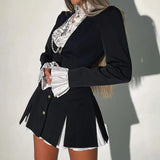 And Autumn Long Sleeve Splicing Solid Color Button A Word Fake Two-Piece Shirt Skirt New