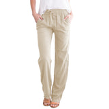 Temperament Commute Solid Color Cotton Linen Drawstring Loose Casual Wide-leg