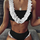 Mesh Patchwork Ruffles Sexy Bikinis Push Up Bikini 2020 New Arrival Mid Waist Swimsuit Female Swimwear Women