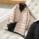 2022 New Ultra Light Women Double Sided Long Down Puffer Jacket Winter 90% White Duck Down Coat Female Parkas