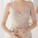 Formal Sequins Strap Slit Mermaid Evening
