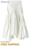 Women Ins Solid Color Pleated Asymmetrical A-line Skirt Casual High Waist Mid-length Long Skirt For Spring Summer QT2044-Outfit