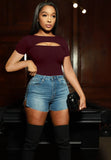 Sexy Keyhole Round Neck Short Sleeve Slim Bodysuit 703-1-Outfit