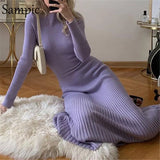 Sexy Women Long Sleeve Black Khaki Knitted Midi Wrap Dress Autumn 2020 Party Night Club Backless Bodycon