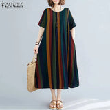 Striped Dress Women's Summer Sundress ZANZEA 2022 Casual Short Sleeve Vestidos Female Baggy Robe Femme