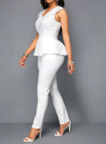 Formal V-neck Sleeveless Solid Regular Two Piece Pants
