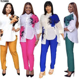 2 Piece Set African Clothes Africa 2023 Dashiki Fashion Print Dresses Suit Bazin Top Pants Elastic Party Plus Size Clothing-Outfit
