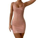 Women PU Leather Nigh Club Bodycon Dress Sleeveless Sexy Party Clubwear Mini Hip