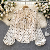 Chiffon Blouse for Women Puff Sleeve Shirts Spring Summer 2023 Women Fashion Tunic for Women Amii Top Vintage Clothing-Outfit