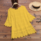 Embroidery Blouse 2022 ZANZEA Elegant Lace Tops Summer Hollow Blusas Female Long Sleeve Shirts Solid Tunic Plus