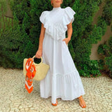 Women 2022 Summer Sleeveless Maxi Dress Bohemian Fashion Ruffles Solid Long Dresses Casual Pockets Beach Vestidos