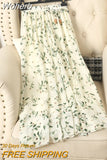 Spring Summer Chiffon Mid-length Floral A-line Skirt Women Elegant High Waist long Printed Skirt QT1841-Outfit