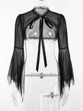 Long Sleeves Smock Vintage Black Lace One Shoulder Grudge Aesthetic Overall Y2K Luxury Coquette Party Sexy Crop Top CF22194-Outfit