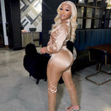 Satin Solid 2 Piece Set Fall Clothes Women Outfits Sexy Lace Up V Neck Crop Top Pants Skinny Club Party Tracksuit Women-Outfit