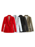 2023Women Spring Summer Blazers Suit Coats Fashion Solid Double Breasted Female Casual Street Elegant Outerwear Clothing-Outfit