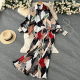 Style Two-Piece Suit Women's Autumn French Retro Print Loose Long-Sleeved Skirt High-Waist Straight Casual Trousers-Outfit