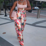 Waist Floral Printed Casual Pants Chic Sweet Trousers-Outfit