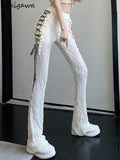 Flare Pants Women Lace Bandage Slim Fit Summer Trousers 2022 New Bottoms Korean Streetwear Pantalon Femme Y2k